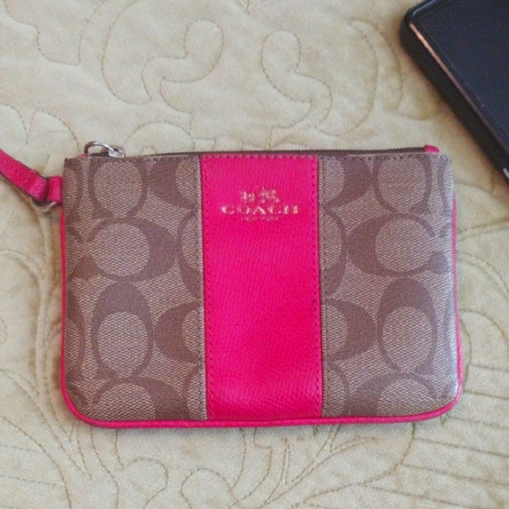 Coach Fuchsia and Brown Signature Wristlet